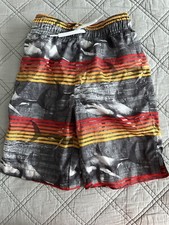 Children s Place Boys Gray Sharks w/red yellow stripes swim shorts Size M 7/8