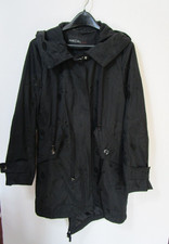 Marc Cain Size 3 Black Floral Hooded Lightweight Jacket Parka Coat
