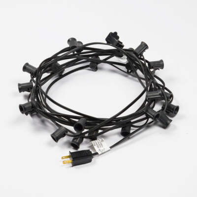 25 Socket Outdoor Patio String Light Cord Only 28FT Black Cord w/ E12 Base