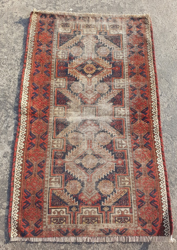 Vintage Hand Made Traditional Rug Oriental Wool Multicolor Carpet 130x82 cm