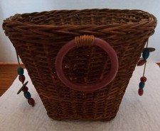 Vintage Chinese Woven Basket with Glass Beads, Rings and Antique Coins
