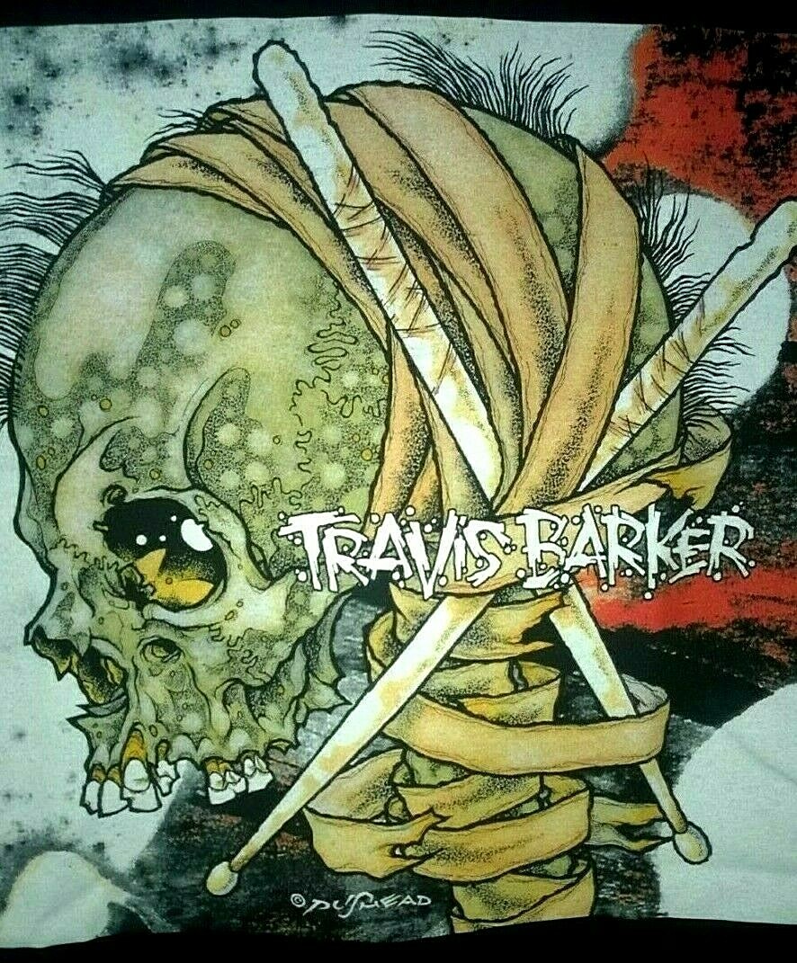 RARE Give The Drummer Some Travis Barker Famous Stars And Straps Pushead Tee - M image 3