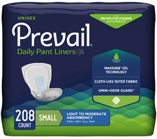 Prevail Pant Liner, Elastic, Small, 13-1/2 Inch Length, Moderate, Case of 208