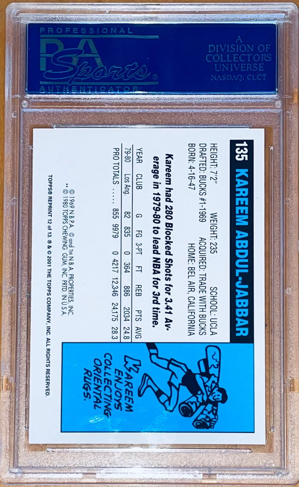 Pop 1 of 3!💎2001 TOPPS KAREEM ABDUL-JABBAR 1980 REPRINT #12 PSA 10 Gold Foil🔥 - Image 4 of 4