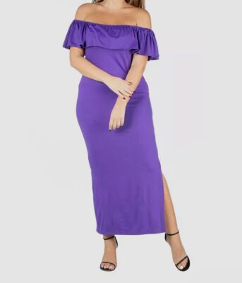 24seven Comfort Apparel Womens Purple Ruffled Off Shoulder Dress Plus Size 3X