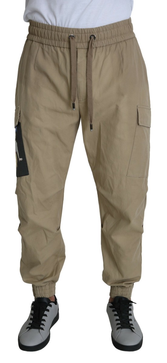 DOLCE & GABBANA Pants Beige Pin Up Print Cargo Trousers IT48