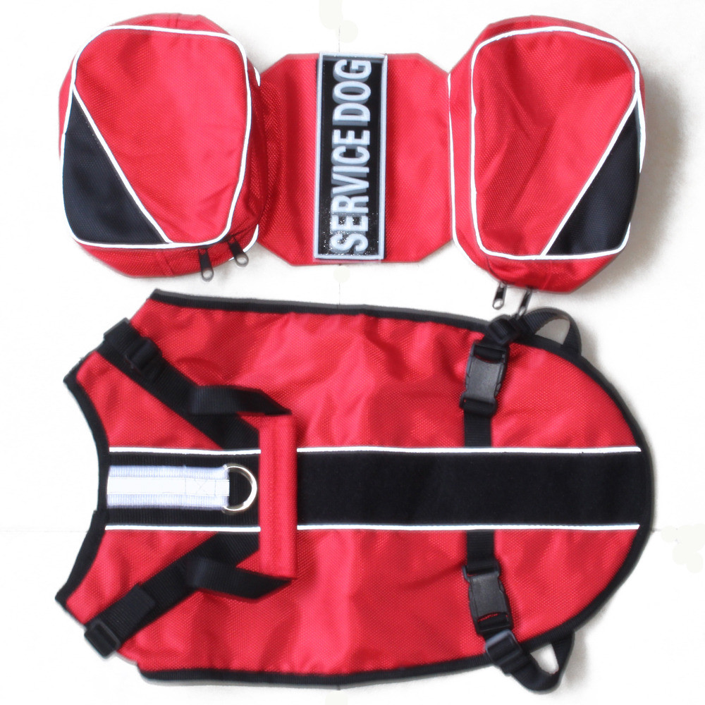 Service Dog Harness vest with Removable Saddle Bags Pockets & 2 Patches