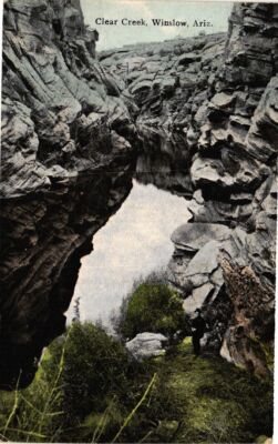 Vintage Postcard- A rock arch, Cleer Creek, Winslow, AZ