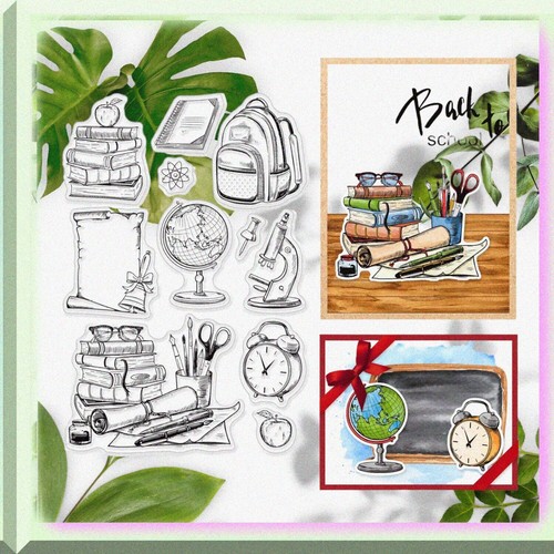 Silicone Clear Stamps Set for DIY Scrapbooking and Card Making - School and Book - Bild 2 von 7
