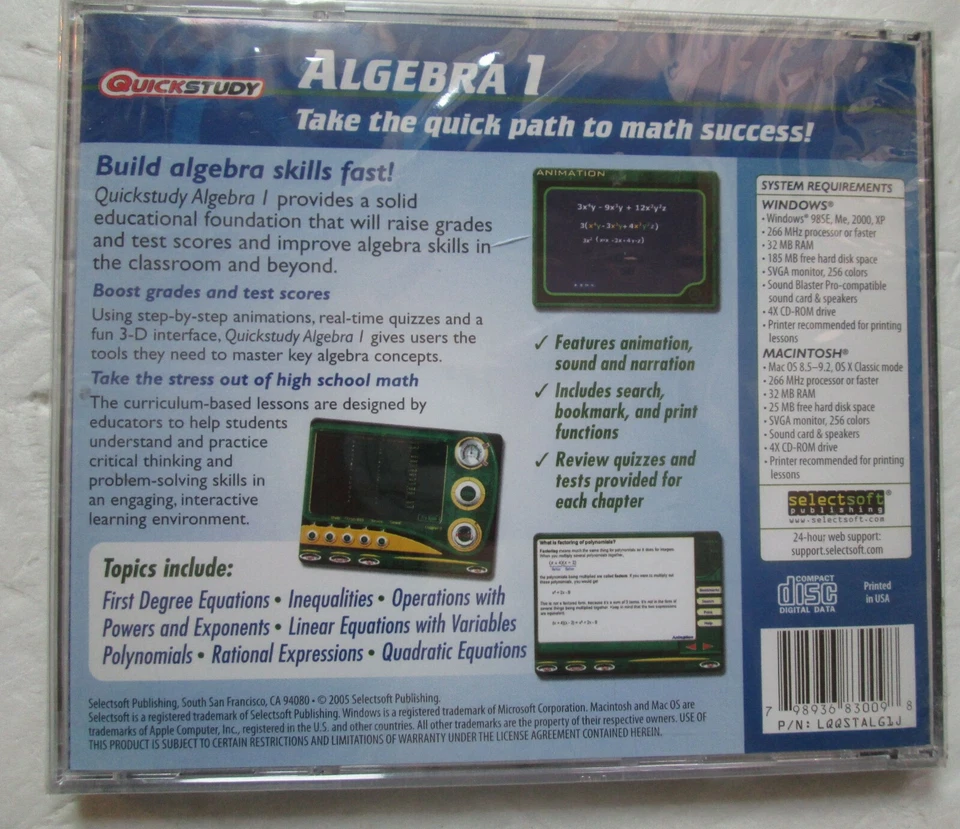 Algebra 1 Computer Software by QuickStudy (XP / 2000 / ME / 98SE, Mac OS 8.5) - Image 2 of 2