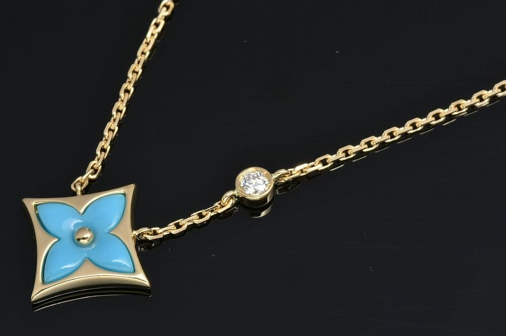 LOUIS VUITTON LV Pendant Star Blossom BB Necklace K18YG Turquoise 