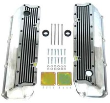 For Ford 351c 351m 400m Polished Black Finned Aluminum Tall Valve Covers Return