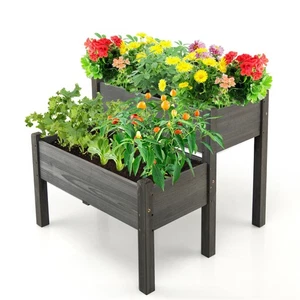 2 Coffret de planteur surélevé en bois surélevé avec trous drain pour jambes