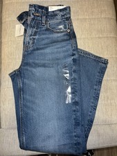 American Eagle Outfitters Blue Denim Curvy Mom Jeans 5-Pocket Button Zip Women