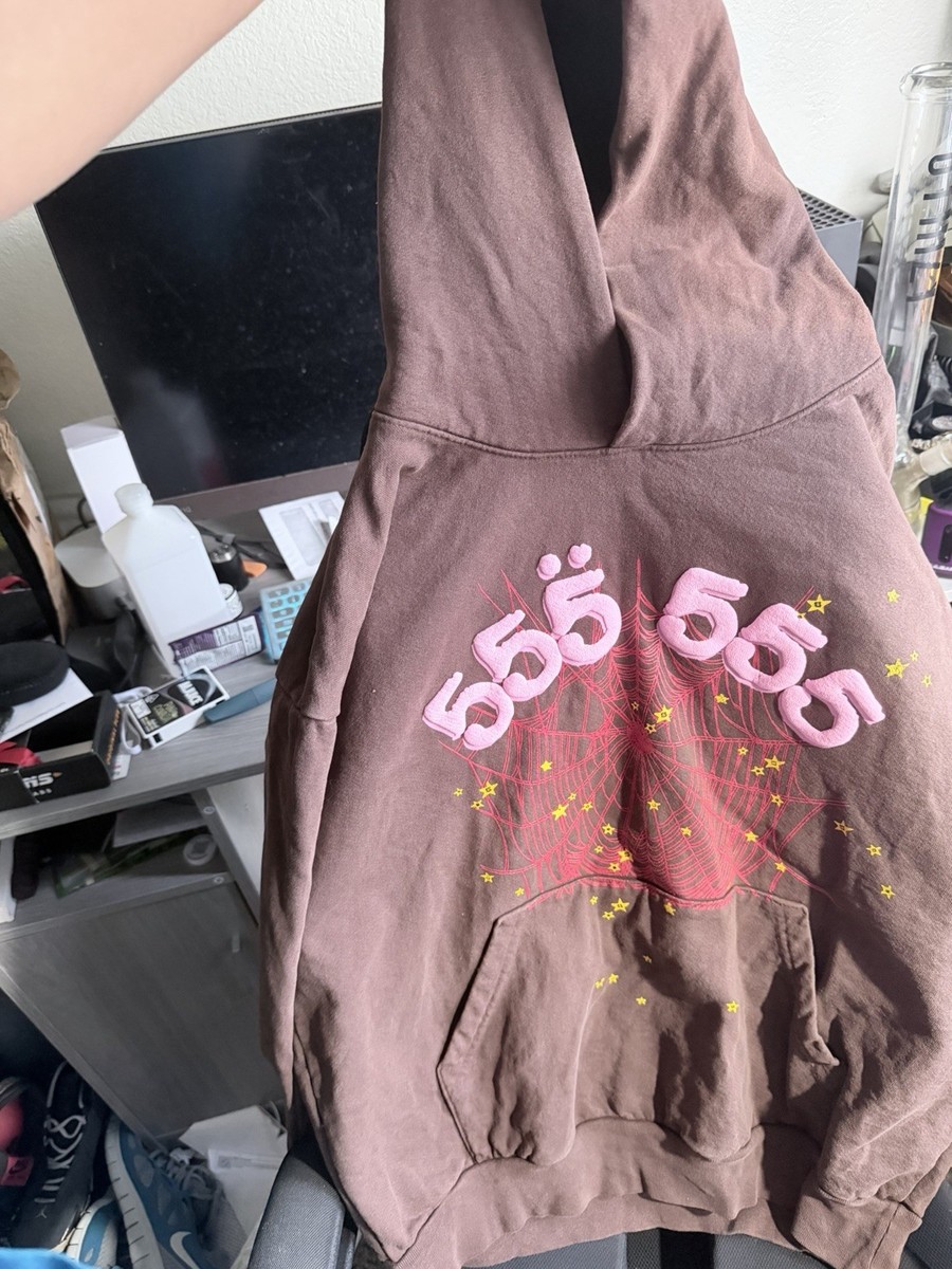 Sp5der 555 Angel Number Brown Hoodie Size L | eBay