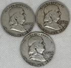 Lot of 3 Franklin 90% Silver Half Dollars