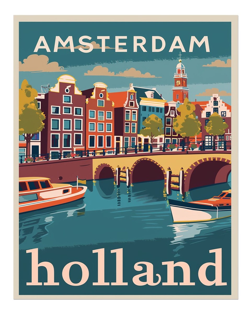 Vintage Amsterdam Holland Travel Poster Wall Art Premium Quality