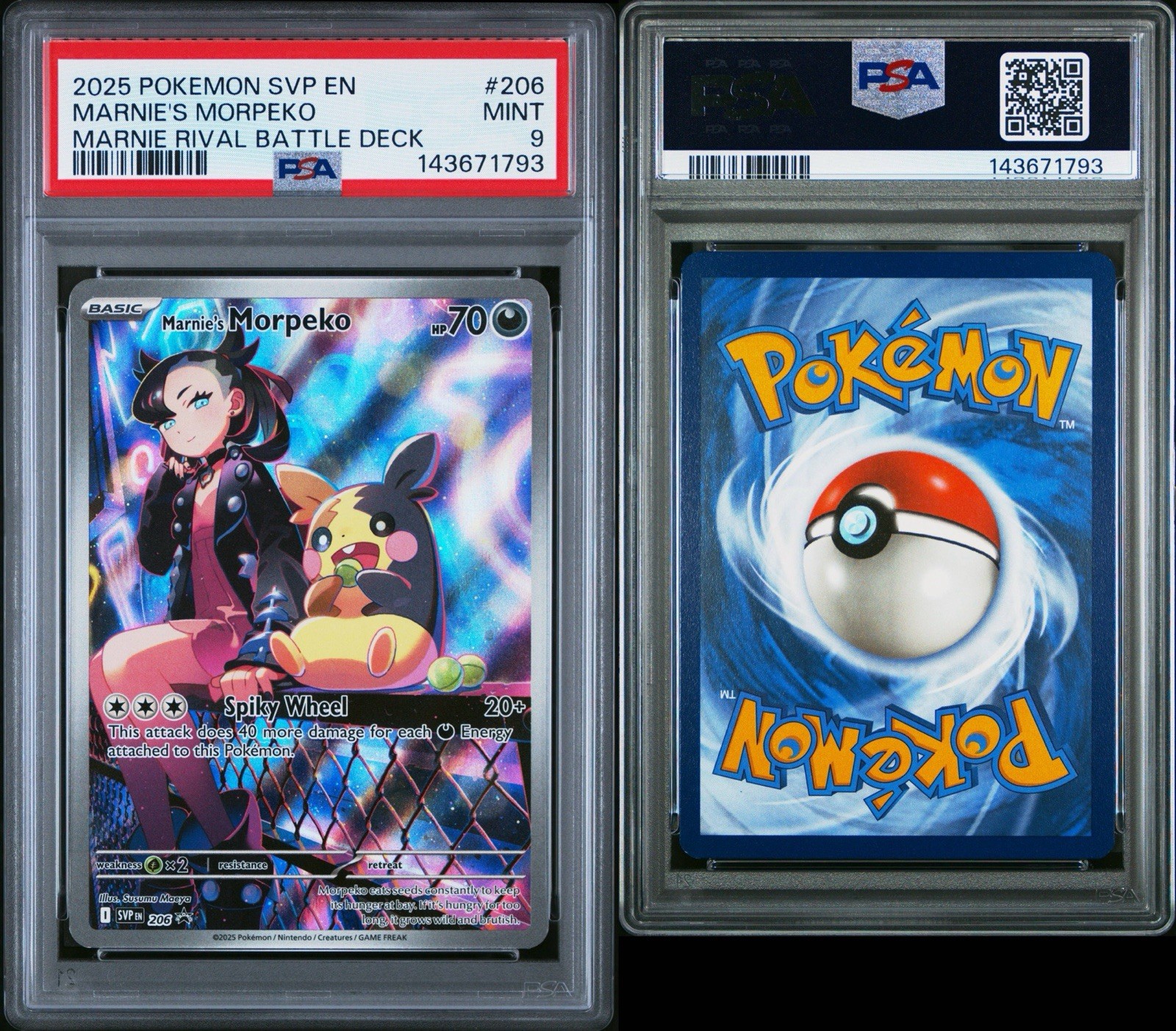 Mint PSA 9 Marnie's Morpeko Illustration Rare 206 Pokemon Scarlet & Violet Promo view 3