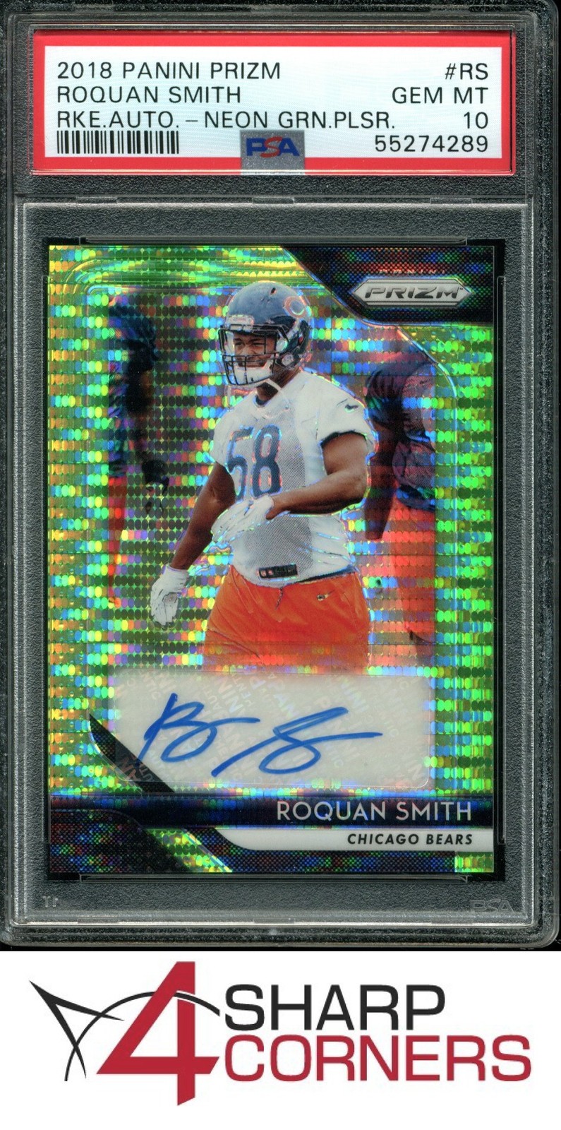 Roquan Smith Panini Prizm Rookie Autographs #RS Neon Green Pulsar