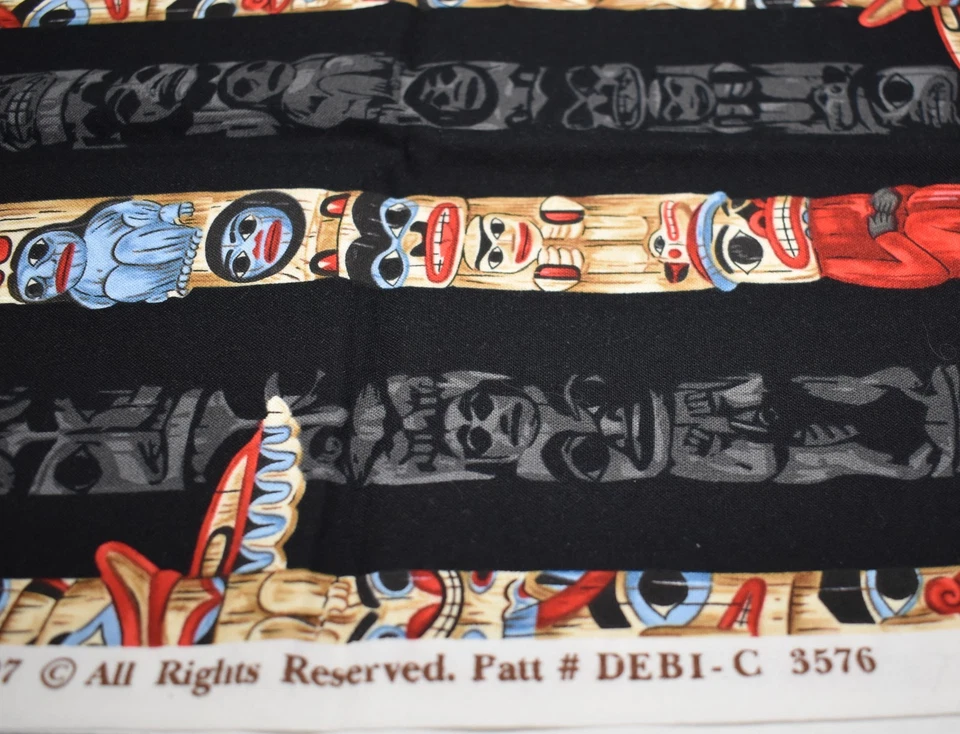 Cotton Fabric 17" x 42" TIMELESS TREASURES native american TOTEM POLE debi hron - Image 4 of 4