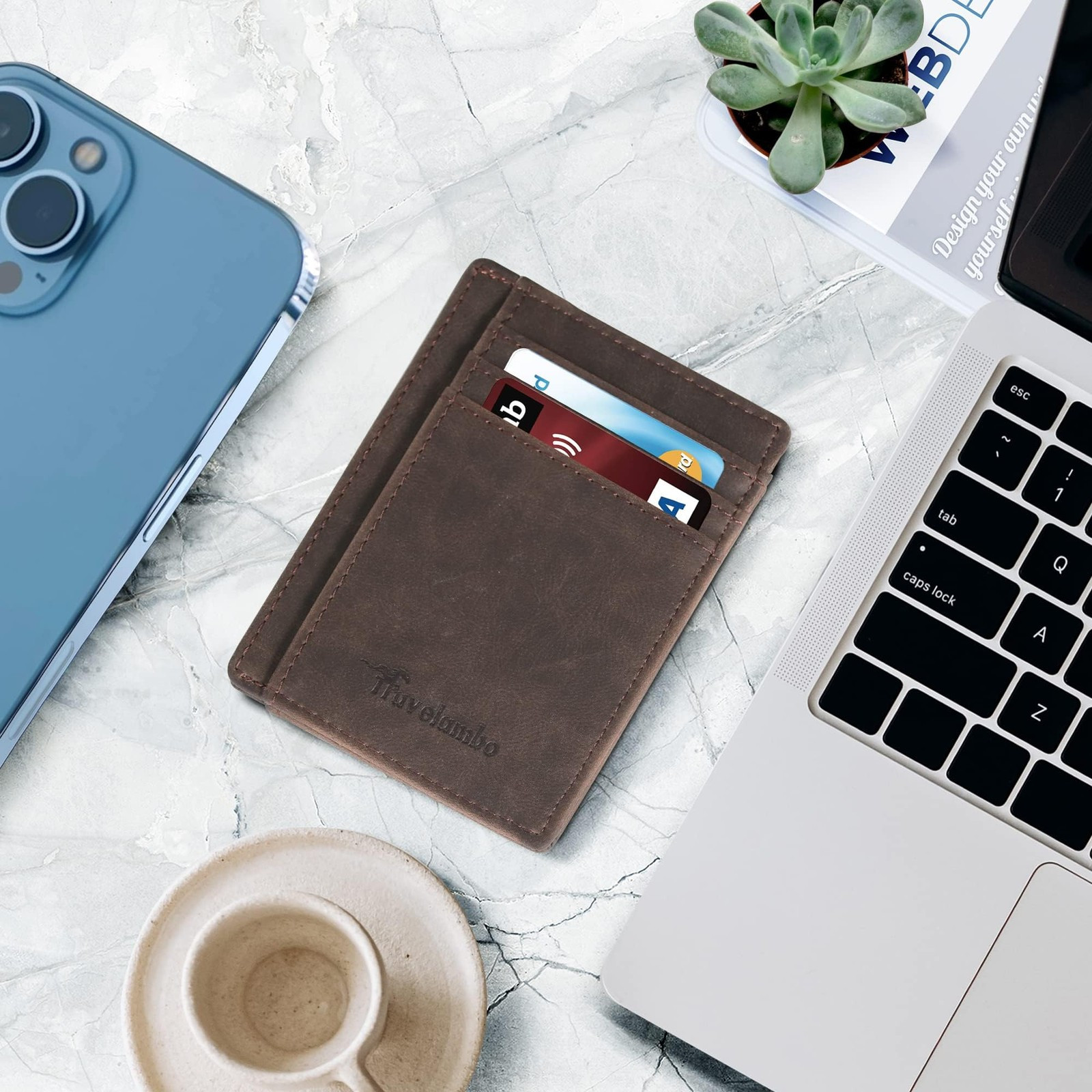 Travelambo Front Pocket Minimalist Leather Slim Wallet RFID Blocking Medium