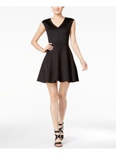 BAR III Womens Black Cap Sleeve Above The Knee Fit + Flare Dress Size: XS
