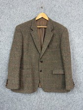 Gurteen Harris Tweed Blazer Jacket 46 S Mens Pure Wool Brown Herringbone