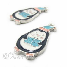Penguin Charms 25mm Blue Winter Christmas Gift Pendants C941486 - 5, 10, 20PCs