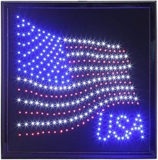 LED American Flag Wall Sign 19x19 Animated Steel Chain