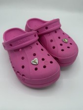 CROCS Girls Pink Clogs Slip On Slides sz. 5 With Cow Charm