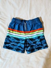 Wonder Nation Boys Swim Shorts Blue Sharks Pattern Pockets Small