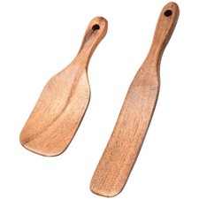 Wooden Spurtle, 2 Pack 10Inch 8Inch, Wooden Sourdough Spatula, Bread Mixing S...