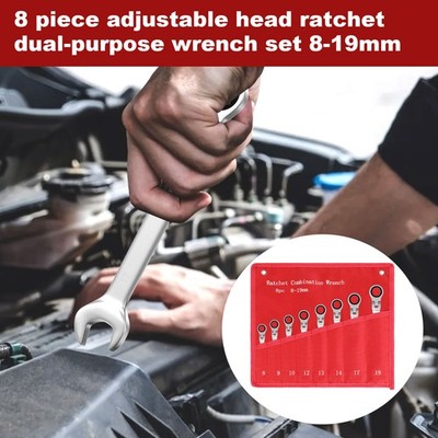  8Pcs 8-19mm Flexible Head Ratchet Spanner Set 72 Tooth Wrench Hand Metric 2025