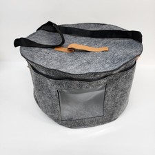 Gray Round Felt Hat Carrier Case Portable Foldable Storage Bins Wardrobe Boxes
