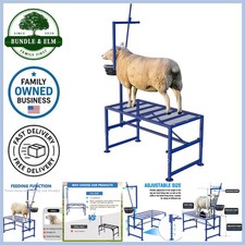 Goat Milking Stand Iron Blue 600Lb Adjustable Feed Bin Sheep Hoof Trimming