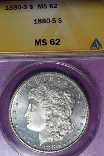 1880 S ANACS MS62 MORGAN SILVER DOLLAR #B51863