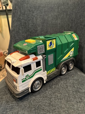#ad Dickie Toys Recycle Garbage Truck Lights Sounds Green Action Toy Diecast WORKING $19.99