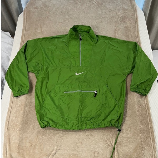 Vintage Nike Pullover Windbreaker Jacket Men XL Green Center Swoosh Front zip 90