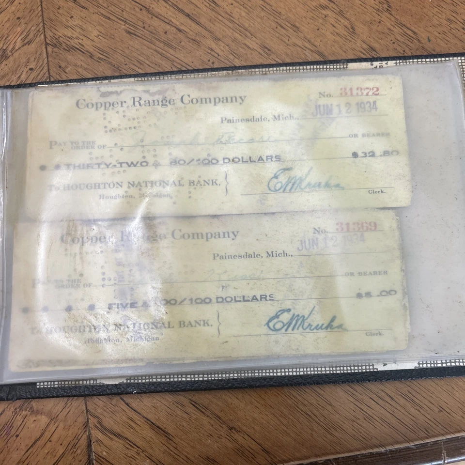 Cheques de pago de minas Copper Range Company de la década de 1930 Foto 3 de 4