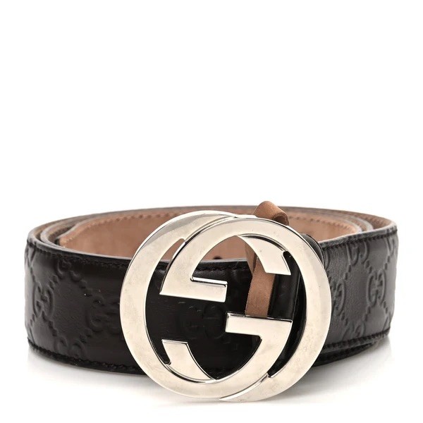 Gucci Brown Leather Embossed Monogram Belt GG Buckle 116984 AA61N•100•40 100cm 
