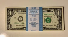 2021 $1 Bill 99 Consecutive K* Uncirculated Fort Worth Star Notes Pack of 100