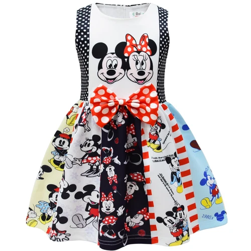 Girls Summer Dress Minnie Mickey Mouse Baby Sleeveless Twirl Dress Bow Dresses - Picture 3 of 8