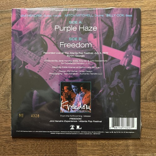 RSD 2015 Jimi Hendrix Purple Haze/Freedom 7" Vinyl #4328 - Picture 2 of 3