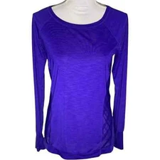 Athleta Womens Top Size S Solid Purple Long Sleeve Scoop Neck Mesh Activewear