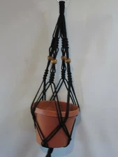 MACRAME PLANT HANGER 24 in Vintage with BEADS Black Cord - CHOOSE CORD COLOR