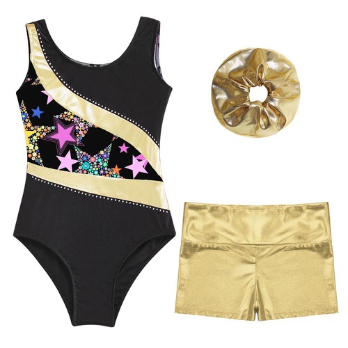 Girls Set Stretchy Clothes Sparkly Outfit Sport Leotards Metallic Bodysuit Kids - Picture 7 of 53