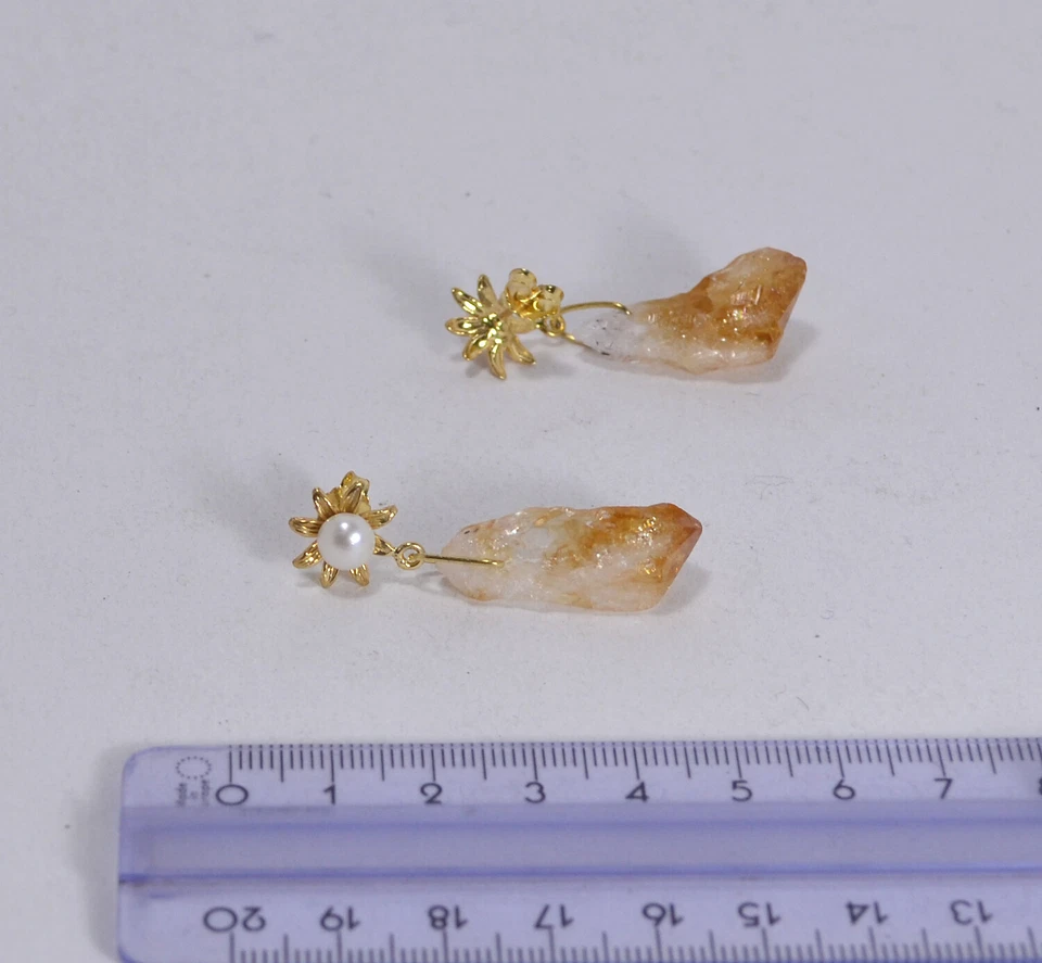 ORECCHINI IN ARGENTO 925 CON PERLE E GEODI CITRINO NATURALE            AGHT 0572 - Immagine 3 di 3