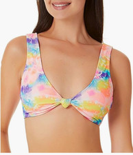 California Waves Womens Tie-Dye V-Neck Bikini Swim Top Pink L 8739