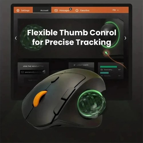 Mouse Trackball Bluetooth Wireless Ricaricabile Ergonomico Facile Controllo Pollice - Foto 7 di 8