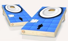 Toilet Bowl Battle Cornhole Board Vinyl Wrap Laminated Sticker Set Decal